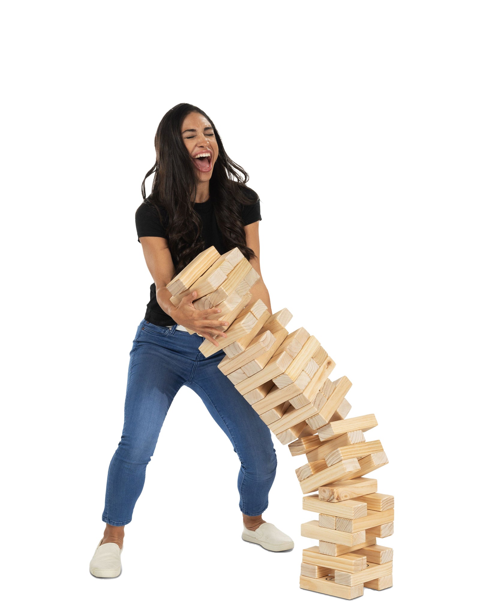 Timber Tower falling on model woman